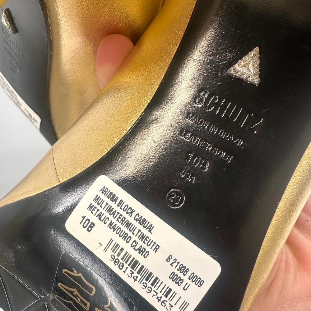 SCHUTZ New in Box Evereve Arissa Block Cap Toe Heel in Black & Gold / // 10 - Picture 10 of 10